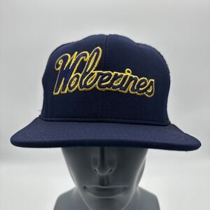 Vintage‎ University of Michigan Trucker Hat Cap Blue Script AJA Hat U of M